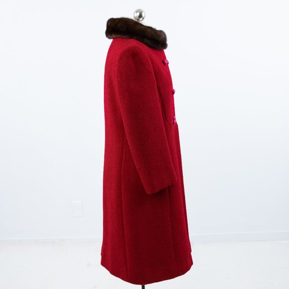 SOLD Vintage 50s M Mink Collar Princess Coat Midi Red - Picture 7 of 13